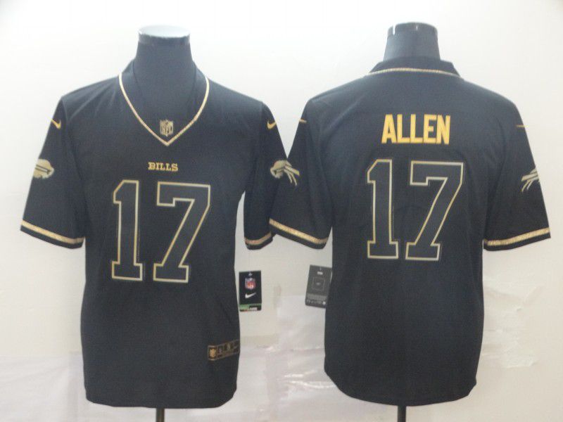 Men Buffalo Bills 17 Allen Black Retro gold character Nike NFL Jerseys